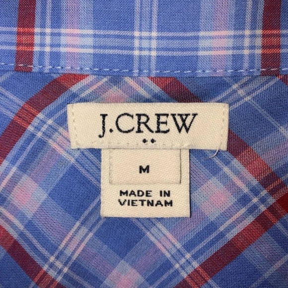 J.Crew Gingham Plaid Check Front Tie Roll Tab Blouse Size Medium - Picture 5 of 8